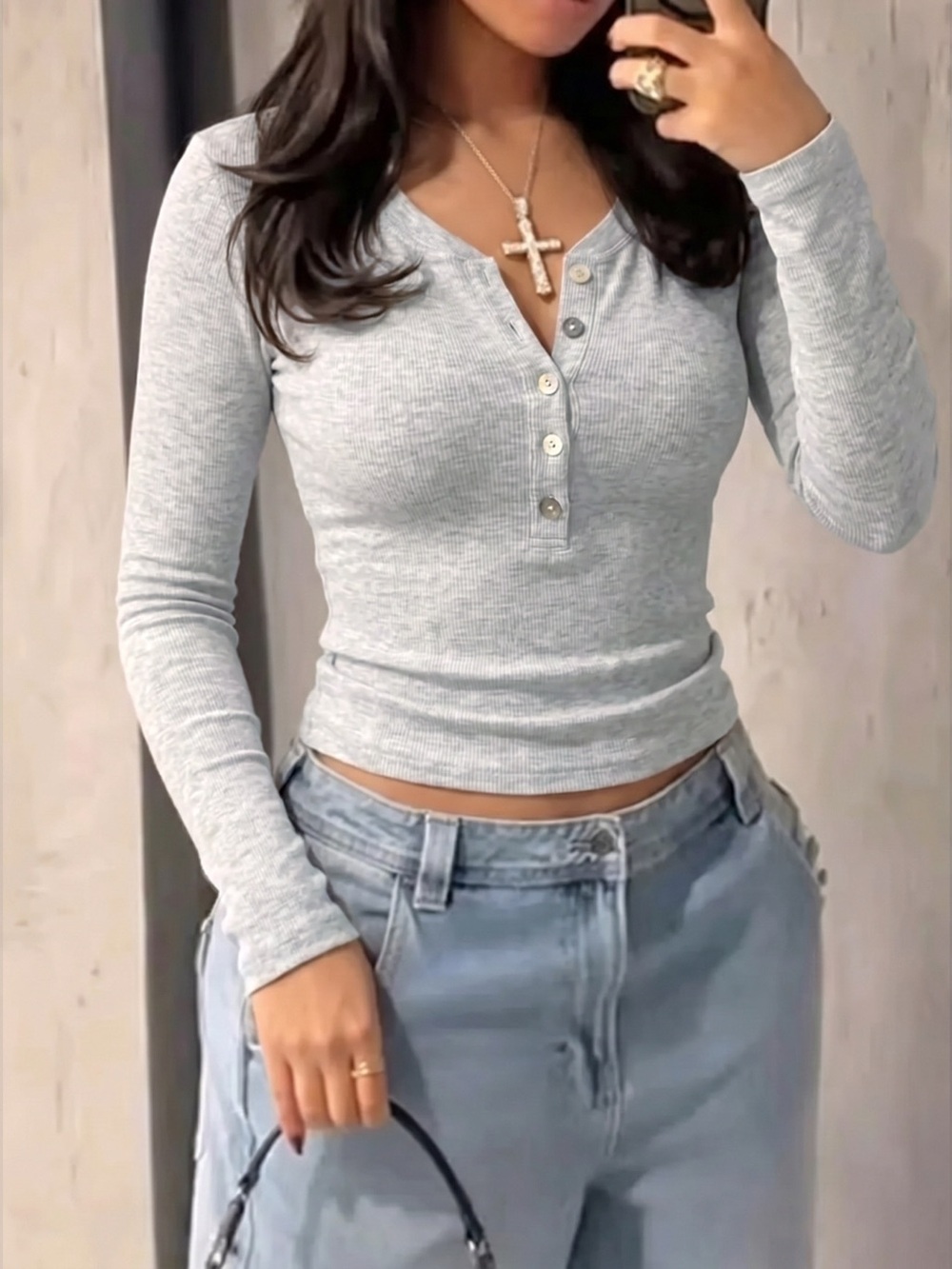 Button Detail Long Sleeve T-Shirt
